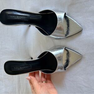 Tony Bianco Metallic Silver Mule Heels